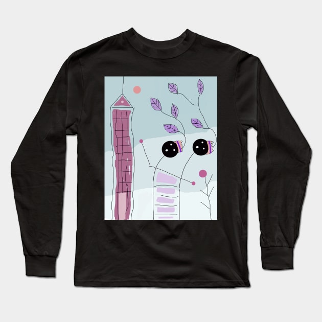 Kids and Skyscraper Stick Figure Long Sleeve T-Shirt by Eigo Wild